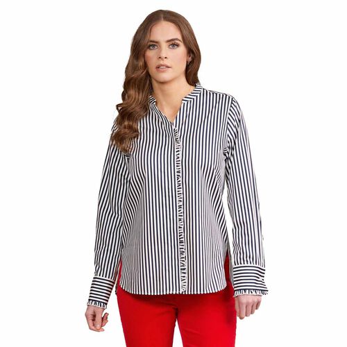 Vassalli Ruffle Trim V Neck Shirt